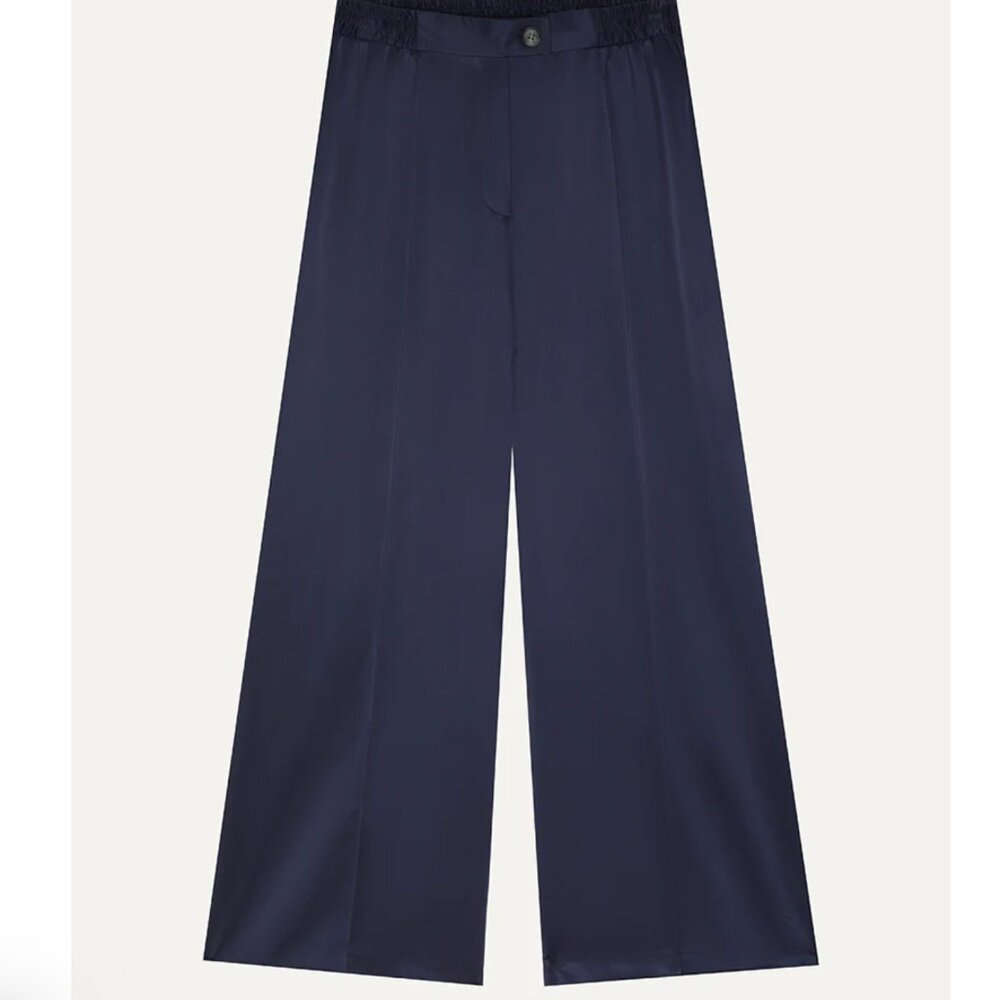 The Summer Edit Lexi Silk Trousers in Midnight Blue - Picture 2 of 2